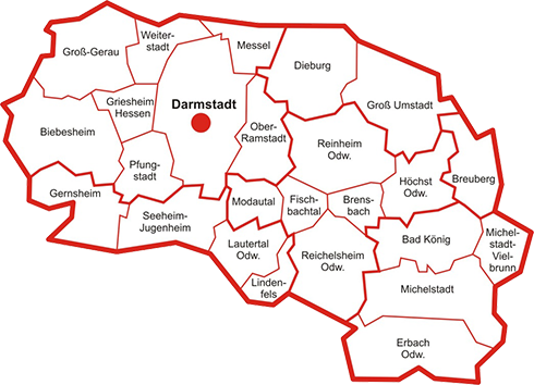 Einzugsgebiet der TelefonSeelsorge Darmstadt